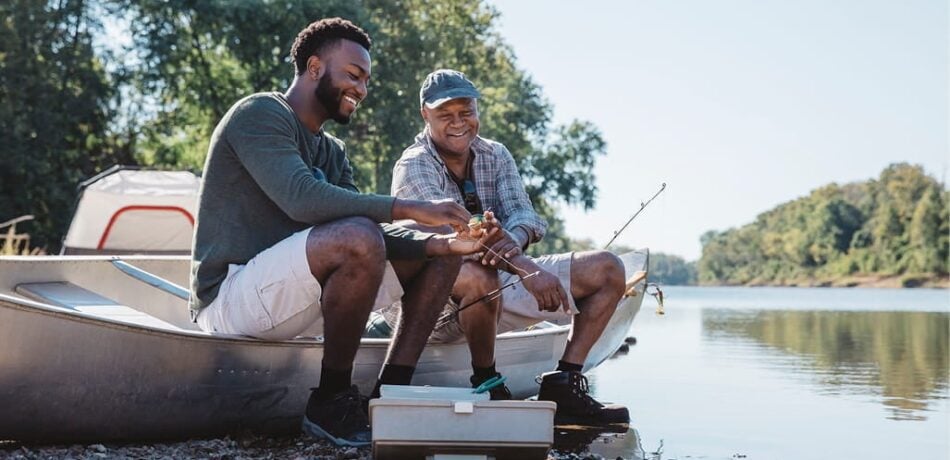 A retired father and his adult son go fishing.